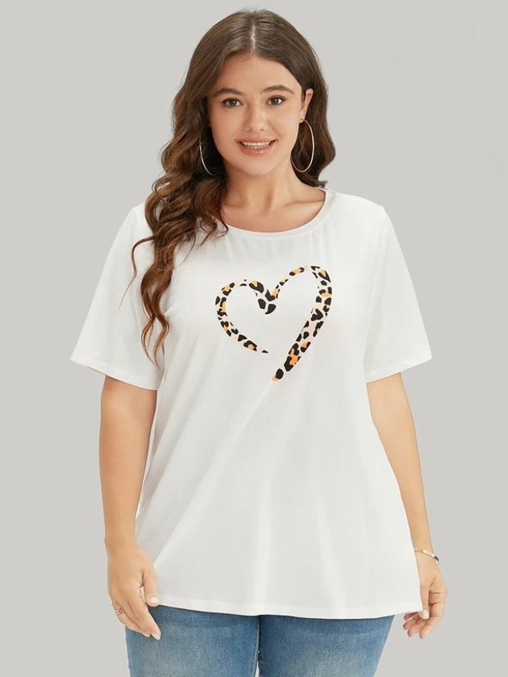 Bloomchic Leopard Heart Print Crew Neck T-Shirt White 14-16 - Picture 3 of 10